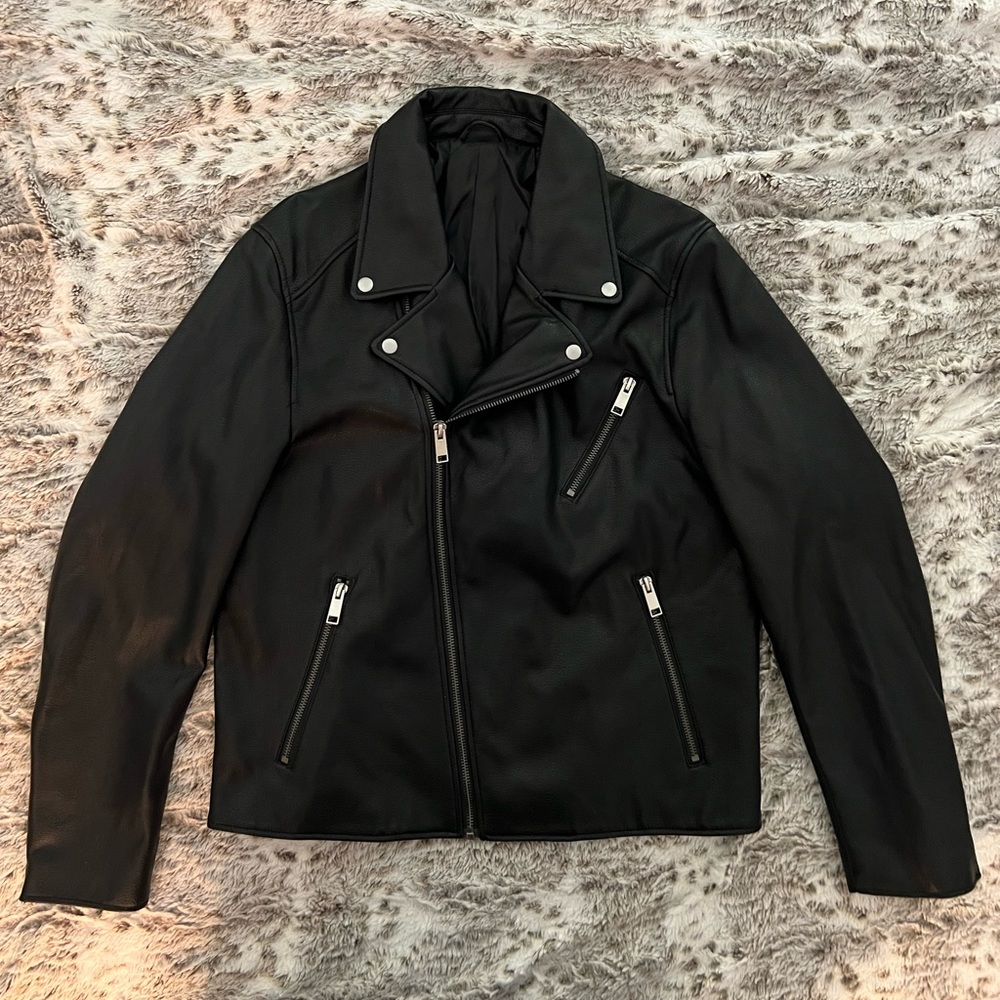 H&M NWT XL Black Leather Biker Jacket